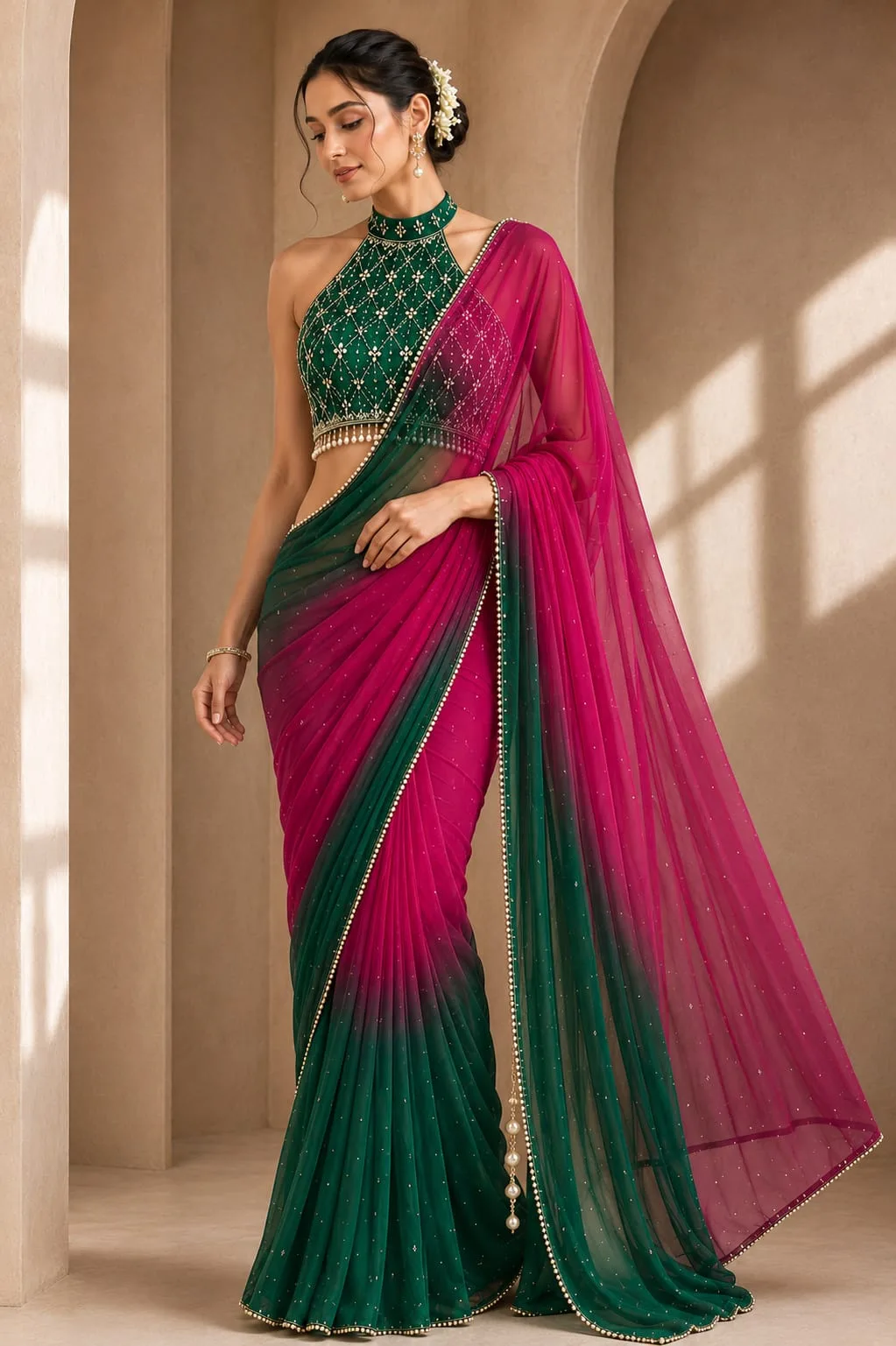Magenta & Emerald Saree