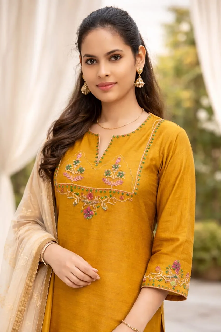 Mustard Floral Suit