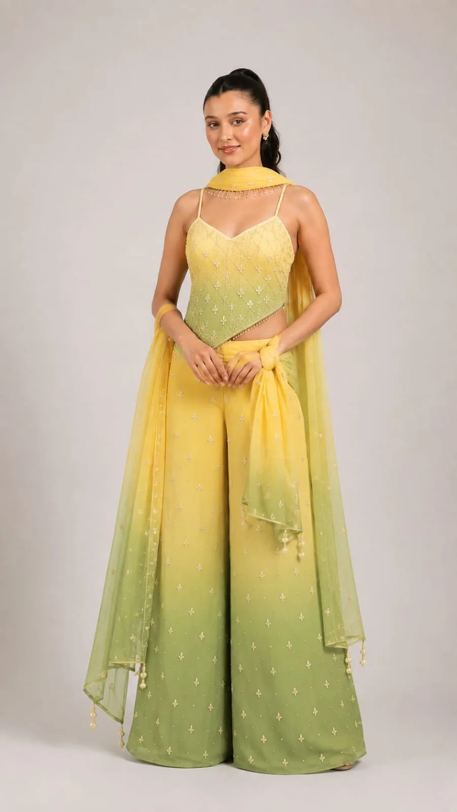 Yellow & Sage Ombré Palazzo Set